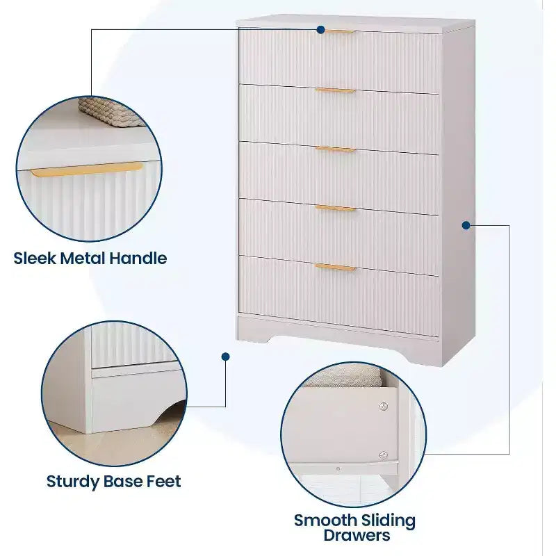 Cómoda de 4 cajones con estrías, cómoda moderna con paneles ondulados, organizador de almacenamiento alto para dormitorio, habitación infantil, sala de estar, recibidor