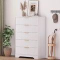 Acekool 4-Drawer Fluted Dresser, Modern Chest of Drawers with Wave Panel, Tall Storage Organizer for Bedroom, Nursery, Living Room, Entryway