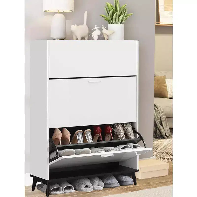 Acekool Tall Shoe Cabinet with 3 Flip Drawers, Slim Shoe Storage Organizer for 18 Pairs for Entryway, Hallway, Closet