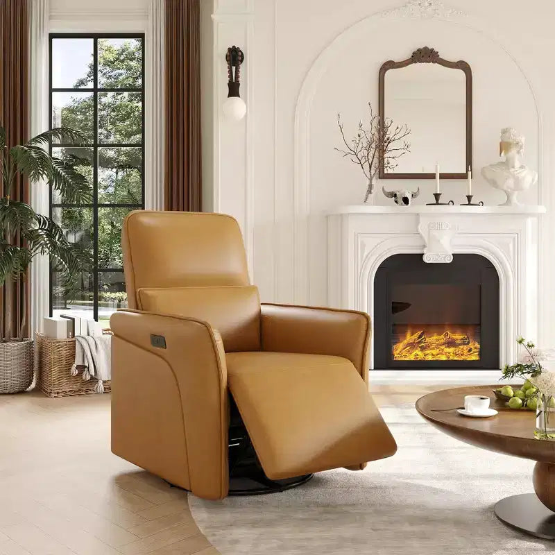 Sillón Reclinable Eléctrico con Giro 360° y Carga, Balancín Eléctrico con Soporte Lumbar para Sala o Cuarto de Bebé, Marrón