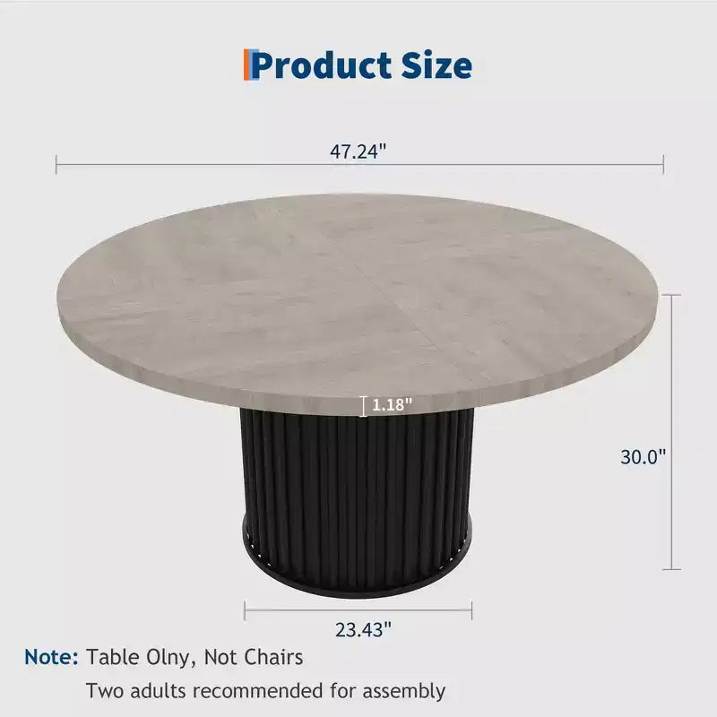 Mesa de comedor redonda de 47 pulgadas para 4-6 personas, mesa de comedor con base de pedestal de metal ondulado, mesa de cocina circular estilo casa de campo para comedor, cocina