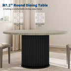 Mesa de comedor redonda de 47 pulgadas para 4-6 personas, mesa de comedor con base de pedestal de metal ondulado, mesa de cocina circular estilo casa de campo para comedor, cocina
