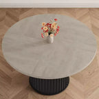 Mesa de comedor redonda de 47 pulgadas para 4-6 personas, mesa de comedor con base de pedestal de metal ondulado, mesa de cocina circular estilo casa de campo para comedor, cocina