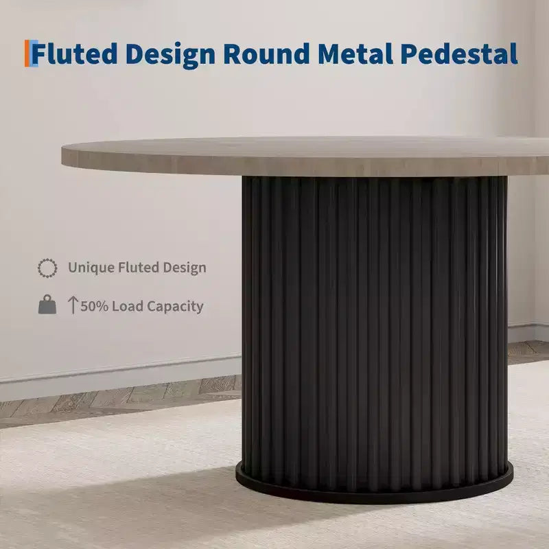 Mesa de comedor redonda de 47 pulgadas para 4-6 personas, mesa de comedor con base de pedestal de metal ondulado, mesa de cocina circular estilo casa de campo para comedor, cocina