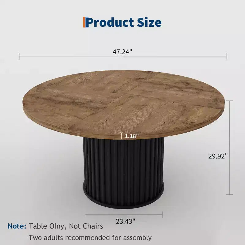 Mesa de comedor redonda de 47 pulgadas para 4-6 personas, mesa de comedor con base de pedestal de metal ondulado, mesa de cocina circular estilo casa de campo para comedor, cocina