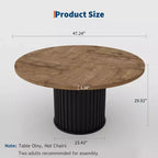 Mesa de comedor redonda de 47 pulgadas para 4-6 personas, mesa de comedor con base de pedestal de metal ondulado, mesa de cocina circular estilo casa de campo para comedor, cocina