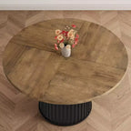 Mesa de comedor redonda de 47 pulgadas para 4-6 personas, mesa de comedor con base de pedestal de metal ondulado, mesa de cocina circular estilo casa de campo para comedor, cocina