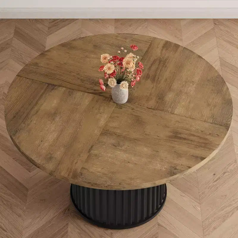 Mesa de comedor redonda de 47 pulgadas para 4-6 personas, mesa de comedor con base de pedestal de metal ondulado, mesa de cocina circular estilo casa de campo para comedor, cocina