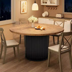 Mesa de comedor redonda de 47 pulgadas para 4-6 personas, mesa de comedor con base de pedestal de metal ondulado, mesa de cocina circular estilo casa de campo para comedor, cocina