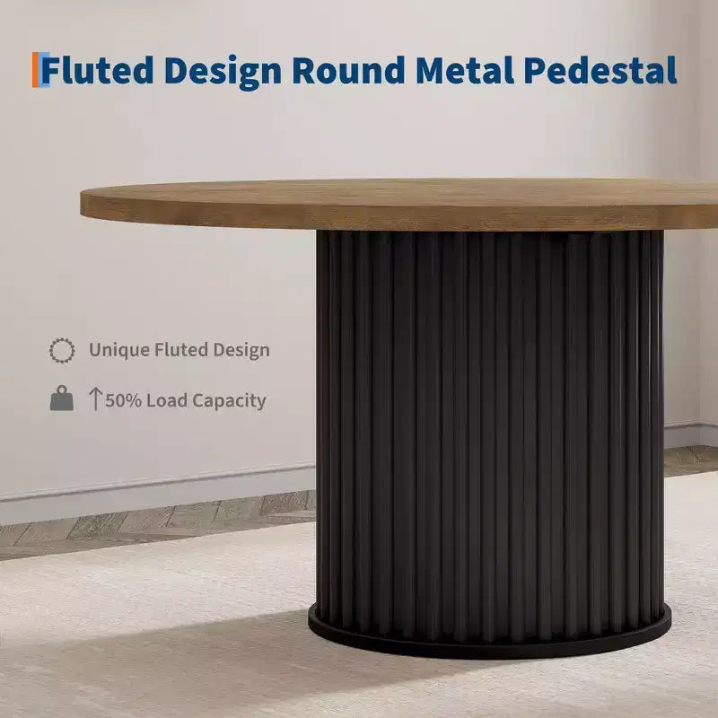Mesa de comedor redonda de 47 pulgadas para 4-6 personas, mesa de comedor con base de pedestal de metal ondulado, mesa de cocina circular estilo casa de campo para comedor, cocina