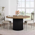 47 Round Dining Table for 4-6 People, Dining Room Table with Waveform Metal Pedestal Base, Farmhouse Circle Kitchen Table for Dining Room, Kitchen