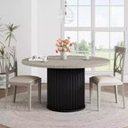 Mesa de comedor redonda de 47 pulgadas para 4-6 personas, mesa de comedor con base de pedestal de metal ondulado, mesa de cocina circular estilo casa de campo para comedor, cocina