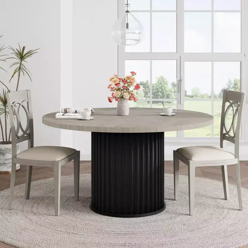 Mesa de comedor redonda de 47 pulgadas para 4-6 personas, mesa de comedor con base de pedestal de metal ondulado, mesa de cocina circular estilo casa de campo para comedor, cocina