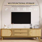 Mueble de TV de ratán natural de 66.93 pulgadas para televisores de hasta 75 pulgadas, consola multimedia con patas de madera maciza para sala de estar, cine en casa