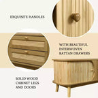 Mueble de TV de ratán natural de 66.93 pulgadas para televisores de hasta 75 pulgadas, consola multimedia con patas de madera maciza para sala de estar, cine en casa