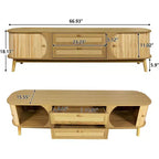 Mueble de TV de ratán natural de 66.93 pulgadas para televisores de hasta 75 pulgadas, consola multimedia con patas de madera maciza para sala de estar, cine en casa