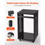 Bastidor AV de 16U, capacidad máxima de 200 lb, bastidor de estudio de grabación casero con ruedas bloqueables, gabinete de servidor de bastidor abierto, diseño de ventilación especial, negro