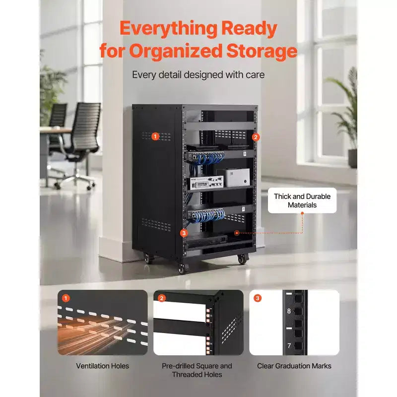Bastidor AV de 16U, capacidad máxima de 200 lb, bastidor de estudio de grabación casero con ruedas bloqueables, gabinete de servidor de bastidor abierto, diseño de ventilación especial, negro