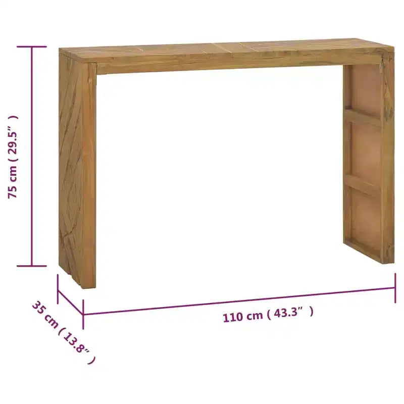 Mesa consola de madera de teca maciza, acabado rústico erosionado, 110 cm de ancho x 35 cm de profundidad x 75 cm de alto