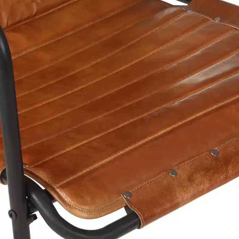 Sillón Relax Piel Auténtica Marrón Oscuro, Hierro con Recubrimiento en Polvo