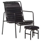 Sillón Relax Piel Auténtica Marrón Oscuro, Hierro con Recubrimiento en Polvo