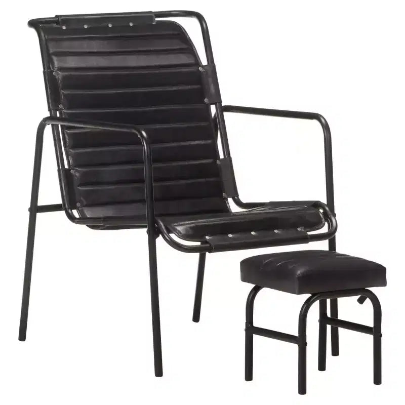 Sillón Relax Piel Auténtica Marrón Oscuro, Hierro con Recubrimiento en Polvo