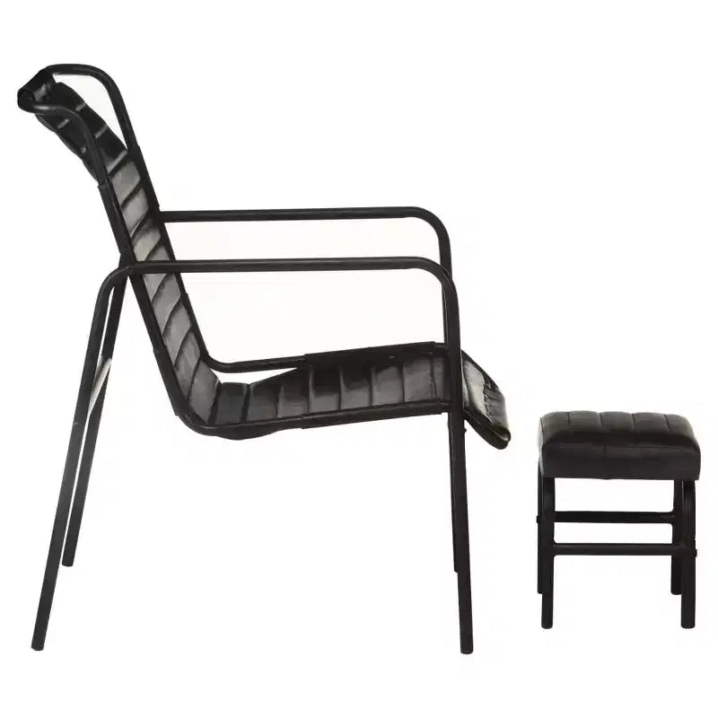 Sillón Relax Piel Auténtica Marrón Oscuro, Hierro con Recubrimiento en Polvo
