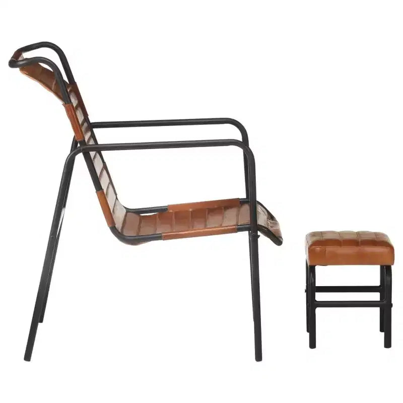 Sillón Relax Piel Auténtica Marrón Oscuro, Hierro con Recubrimiento en Polvo