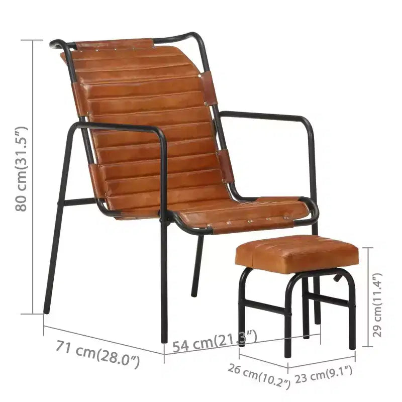 Sillón Relax Piel Auténtica Marrón Oscuro, Hierro con Recubrimiento en Polvo