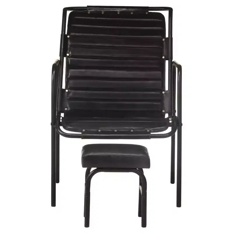 Sillón Relax Piel Auténtica Marrón Oscuro, Hierro con Recubrimiento en Polvo