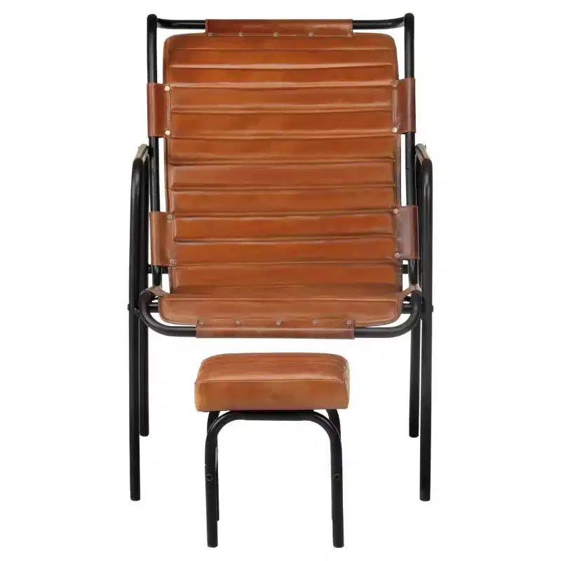 Sillón Relax Piel Auténtica Marrón Oscuro, Hierro con Recubrimiento en Polvo