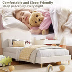 Cama Individual para Niños con Lindo Cabecero, Cama Plataforma Tapizada Individual para Niñas, Niños, No Requiere Somier, Estructura de Cama de Terciopelo con Láminas de Madera