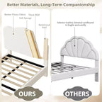 Cama Individual para Niños con Lindo Cabecero, Cama Plataforma Tapizada Individual para Niñas, Niños, No Requiere Somier, Estructura de Cama de Terciopelo con Láminas de Madera