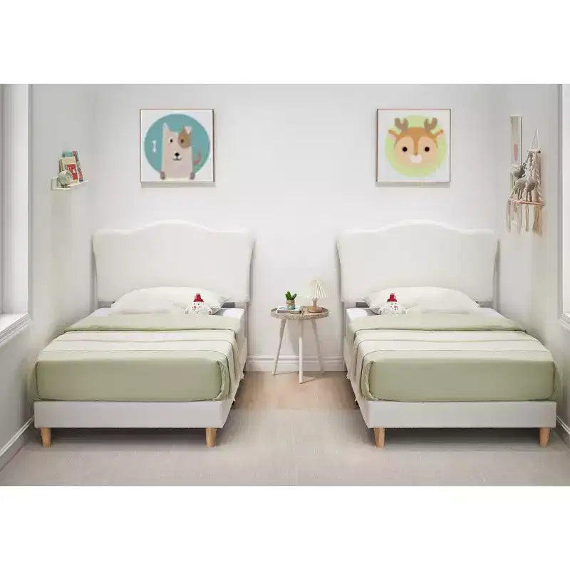 Cama Individual para Niños con Lindo Cabecero, Cama Plataforma Tapizada Individual para Niñas, Niños, No Requiere Somier, Estructura de Cama de Terciopelo con Láminas de Madera
