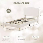Cama Individual para Niños con Lindo Cabecero, Cama Plataforma Tapizada Individual para Niñas, Niños, No Requiere Somier, Estructura de Cama de Terciopelo con Láminas de Madera