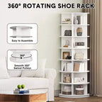 Zapatero giratorio de 7 niveles, torre organizadora de zapatos giratoria 360° con capacidad para 28-32 pares, carrusel de exhibición de zapatos giratorio e independiente, color blanco