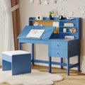 Kids Desk and Chair Set, Wooden Study Table with Adjustable Tilt Desktop, Drawers & Cork Board - Children School Learning Desk Set for Kids Ages 3-8
