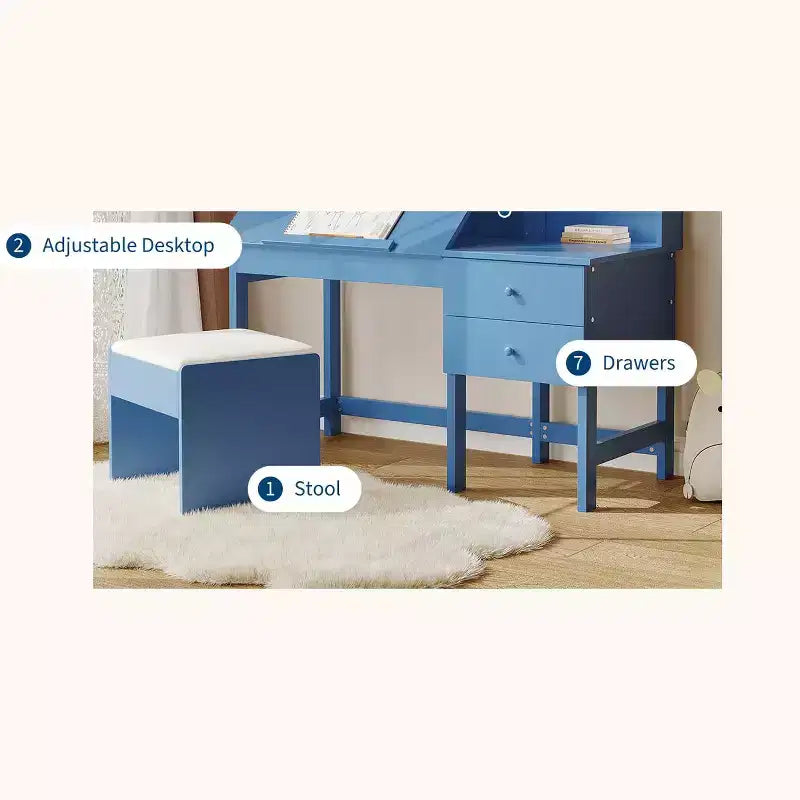 Escritorio y silla para niños, mesa de estudio de madera con escritorio inclinable ajustable, cajones y tablero de corcho - Juego de escritorio de aprendizaje escolar para niños de 3 a 8 años