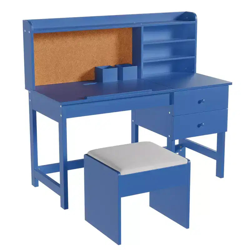 Escritorio y silla para niños, mesa de estudio de madera con escritorio inclinable ajustable, cajones y tablero de corcho - Juego de escritorio de aprendizaje escolar para niños de 3 a 8 años