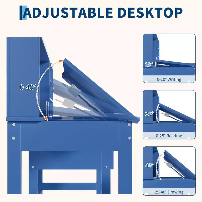 Escritorio y silla para niños, mesa de estudio de madera con escritorio inclinable ajustable, cajones y tablero de corcho - Juego de escritorio de aprendizaje escolar para niños de 3 a 8 años