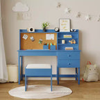 Escritorio y silla para niños, mesa de estudio de madera con escritorio inclinable ajustable, cajones y tablero de corcho - Juego de escritorio de aprendizaje escolar para niños de 3 a 8 años