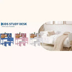 Escritorio y silla para niños, mesa de estudio de madera con escritorio inclinable ajustable, cajones y tablero de corcho - Juego de escritorio de aprendizaje escolar para niños de 3 a 8 años