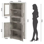 Armario de baño alto, gabinete de almacenamiento de 67" con puertas de vidrio y estante ajustable, alacena independiente para espacios pequeños, lavandería, sala de estar