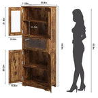 Armario de baño alto, gabinete de almacenamiento de 67" con puertas de vidrio y estante ajustable, alacena independiente para espacios pequeños, lavandería, sala de estar