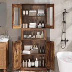 Armario de baño alto, gabinete de almacenamiento de 67" con puertas de vidrio y estante ajustable, alacena independiente para espacios pequeños, lavandería, sala de estar