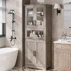 Armario de baño alto, gabinete de almacenamiento de 67" con puertas de vidrio y estante ajustable, alacena independiente para espacios pequeños, lavandería, sala de estar