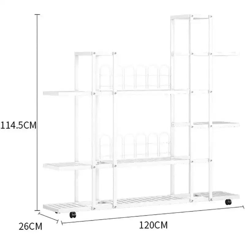 Soporte para plantas de 6 niveles, estante esquinero escalonado para plantas y flores, soporte alto para plantas de interior con ruedas, soporte para macetas de varios niveles
