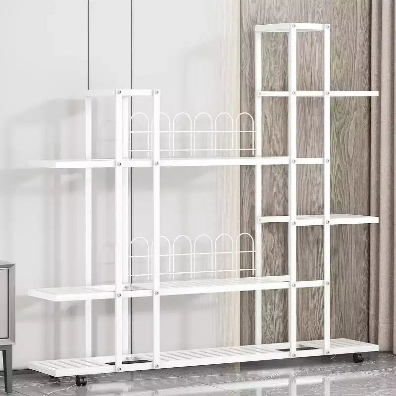 Soporte para plantas de 6 niveles, estante esquinero escalonado para plantas y flores, soporte alto para plantas de interior con ruedas, soporte para macetas de varios niveles