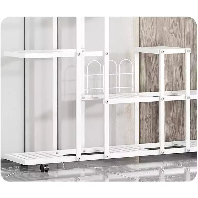Soporte para plantas de 6 niveles, estante esquinero escalonado para plantas y flores, soporte alto para plantas de interior con ruedas, soporte para macetas de varios niveles