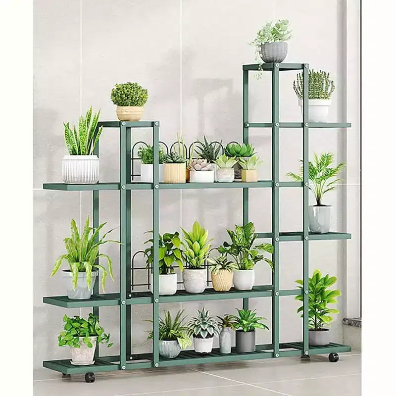 Soporte para plantas de 6 niveles, estante esquinero escalonado para plantas y flores, soporte alto para plantas de interior con ruedas, soporte para macetas de varios niveles